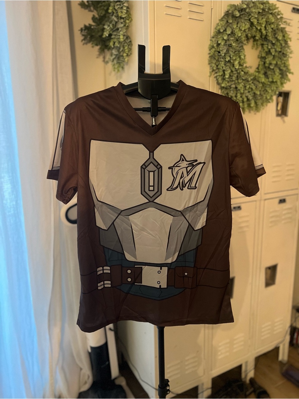NWOT - Miami Marlins Star Wars Brown Graphic Men’s V-Neck Shirt Jersey